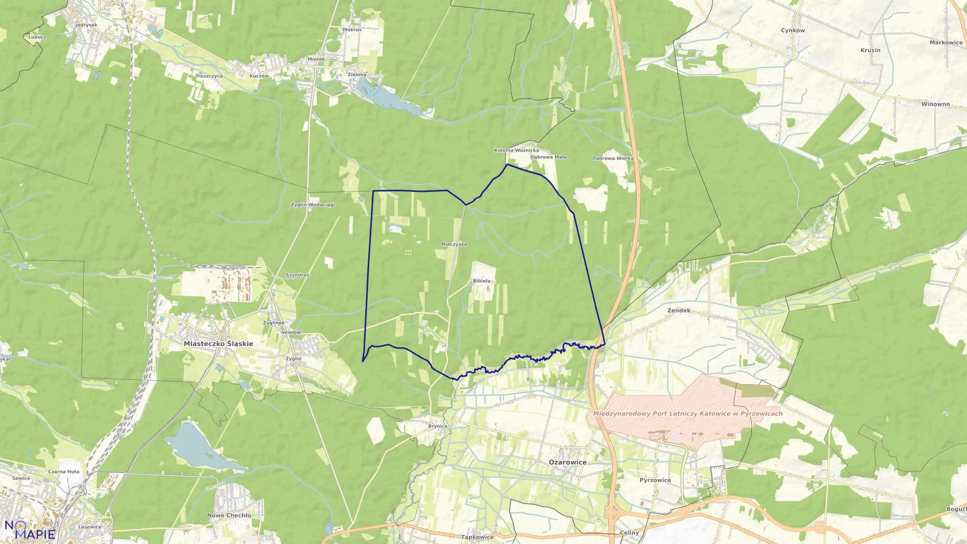 Mapa obrębu Bibiela w mieście Miasteczko Śląskie