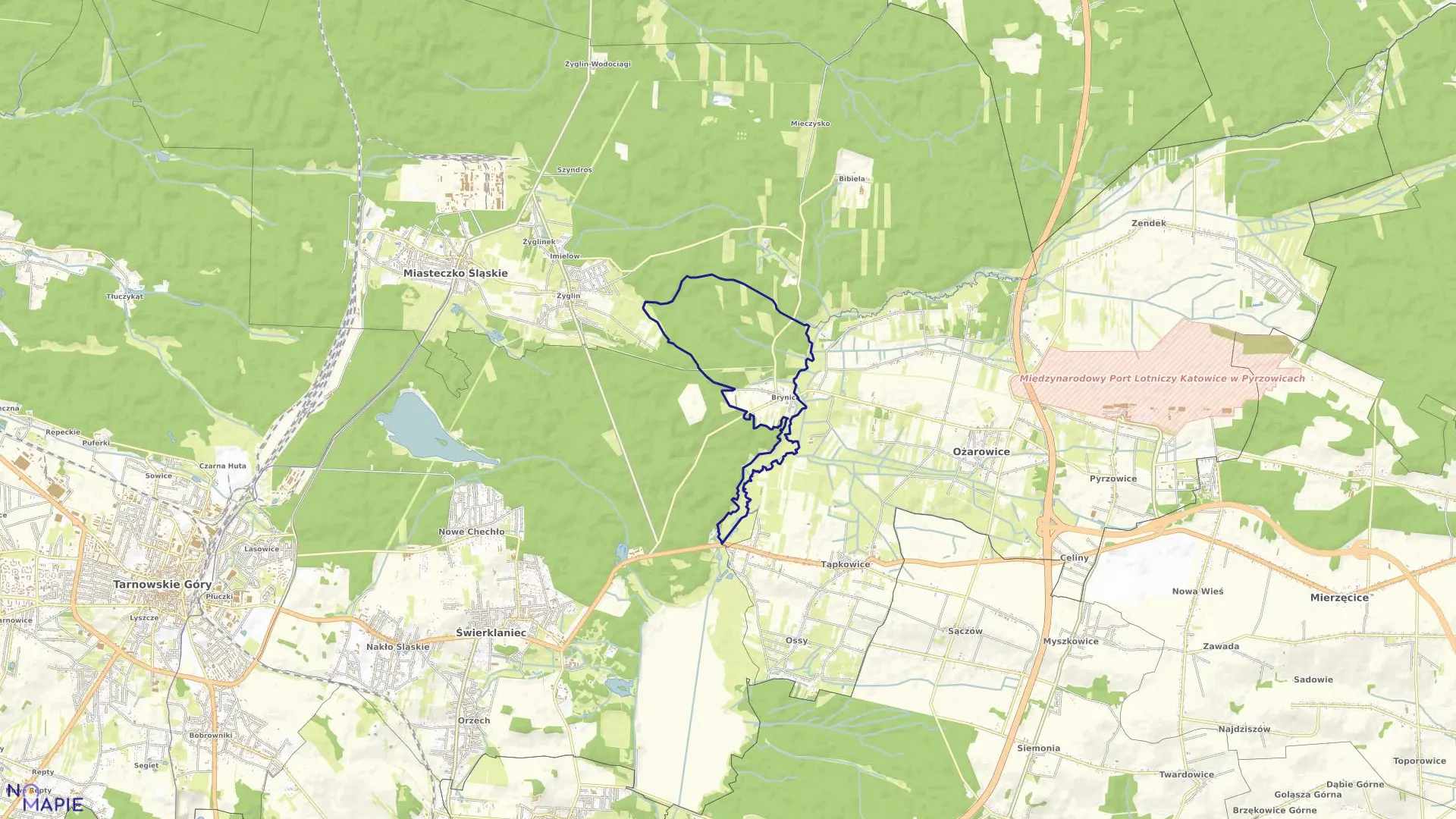 Mapa obrębu Brynica w mieście Miasteczko Śląskie