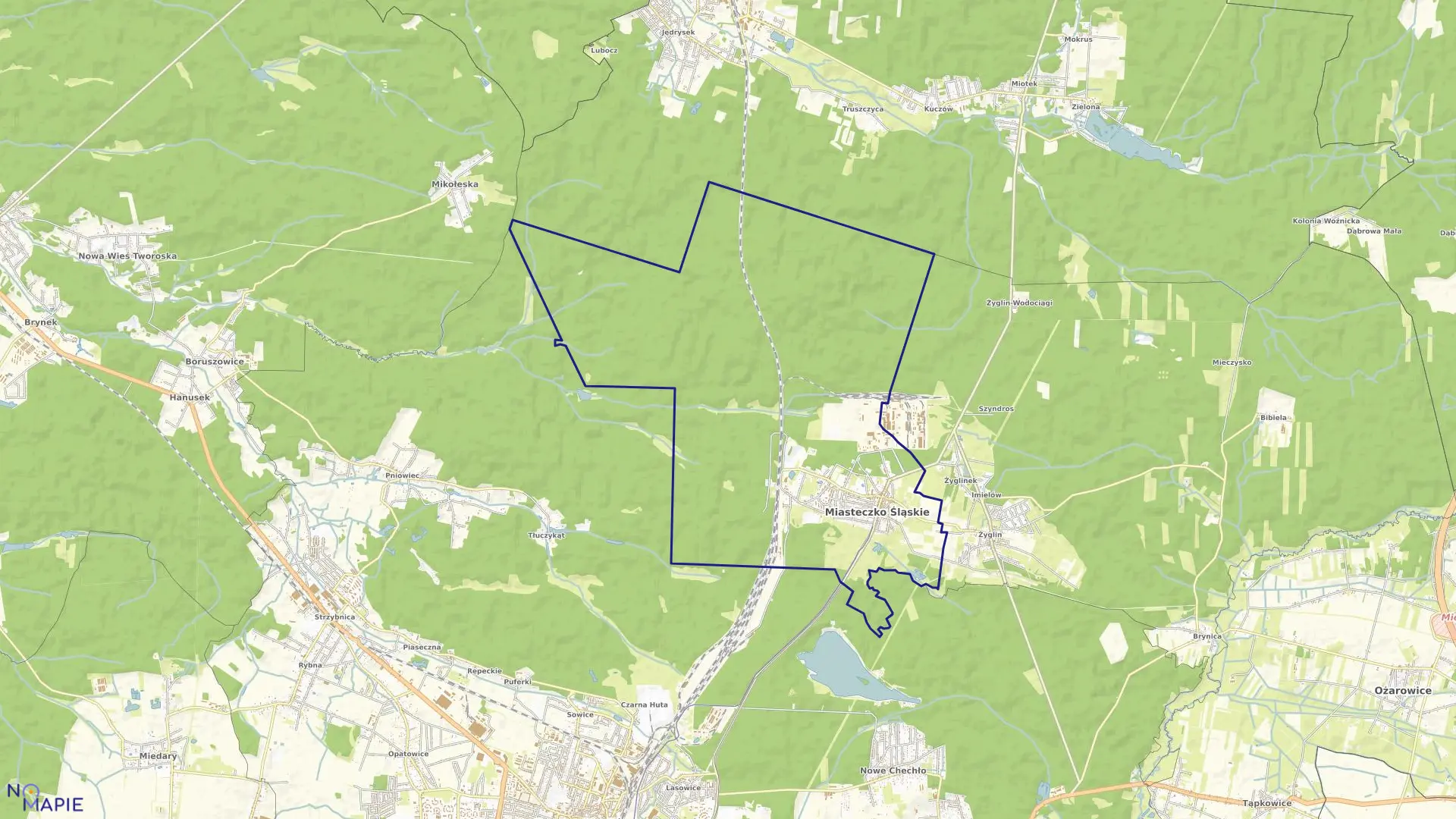 Mapa obrębu Miasteczko Śląskie w mieście Miasteczko Śląskie